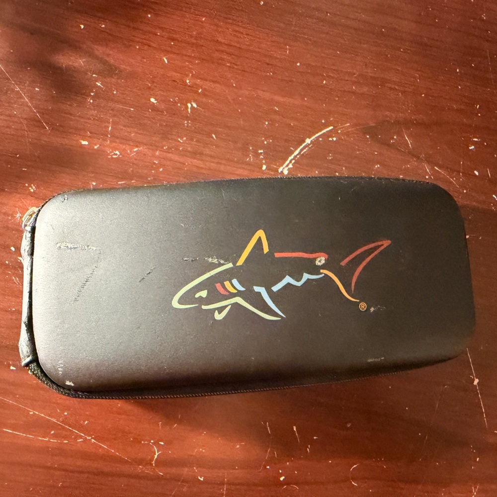 NWOT Greg Norman Sunglass Case Fully Zippered Black Shark Logo Hard Top Bottom